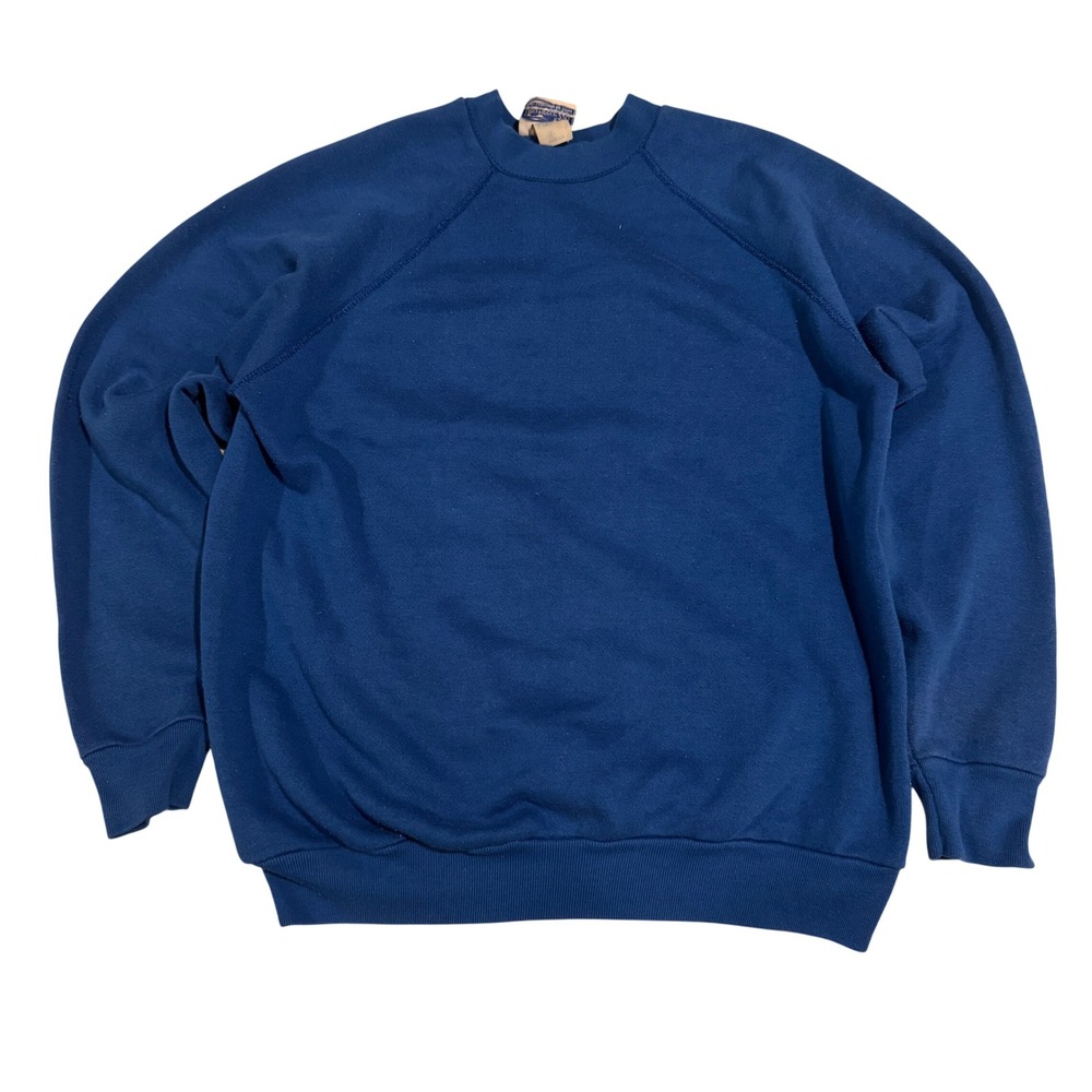 Vintage 80s Tultex Ultra Fleece Sweatshirt Mens Medium Blue Raglan Made in USA